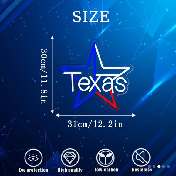 RED WHITE & BLUE TEXAS STAR NEON LED SIGN - Picture 2 of 4